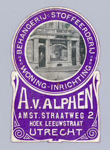 710411 Sluitzegel van A. van Alphen, Behangerij - Stoffeerderij - Woning-inrichting, Amsterdamsche Straatweg 2 - hoek ...
